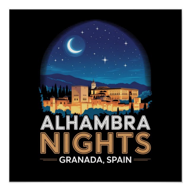 Alhambra Nights- Granada Spain Travel Art Poster (Front)