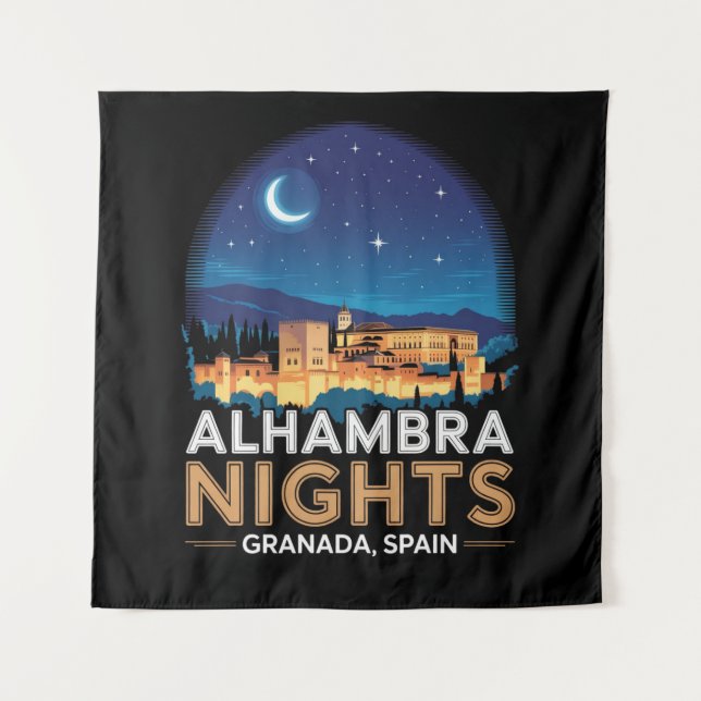 Alhambra Nights- Granada Spain Travel Art Tapestry (Front)
