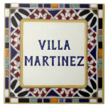 Alhambra Personal Family Custom House Name Sign Tile<br><div class="desc">Please note: This is a faux mosaic / faux ceramic painting. It is a printed graphic. custom house name plate, personalised house name plaque, personal customised text sign, traditional abstract ceramic tile, multicolored colourful mediterranean mosaic, building cottage home name art, bright vibrant arabian navy blue, last family name surname, spanish...</div>