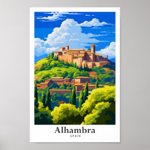 Alhambra Spain Art Vintage Travel Illustration Poster