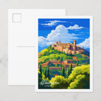 Alhambra Spain vintage travel illustration