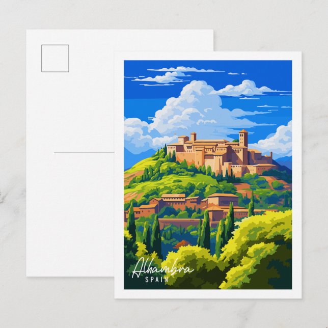 Alhambra Spain vintage travel illustration Postcard (Front/Back)