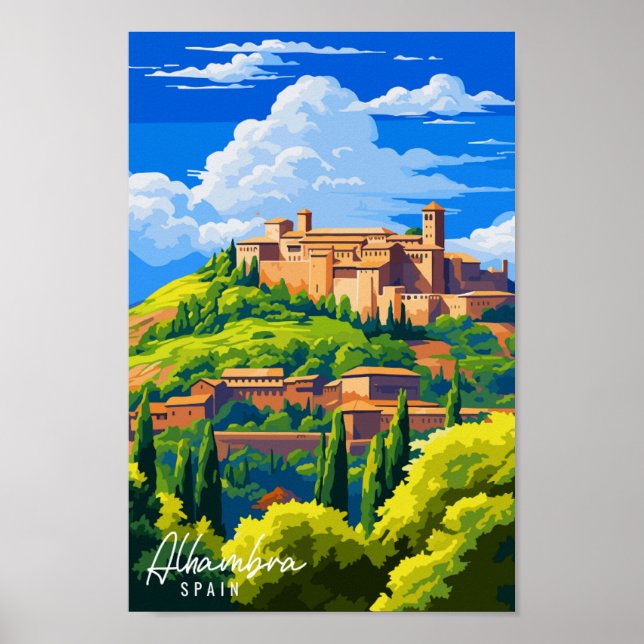 Alhambra Spain vintage travel illustration Poster (Front)