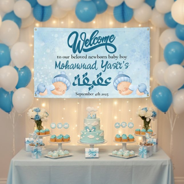 Alhamdulillah blue aqiqah baby boy welcome banner (Creator Uploaded)