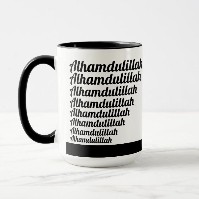 Alhamdulillah Typography Black on White Monogram Mug (Left)