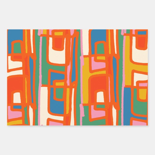 Alicante Colourful Abstract Modern Art Pattern Wrapping Paper Sheet (Front)