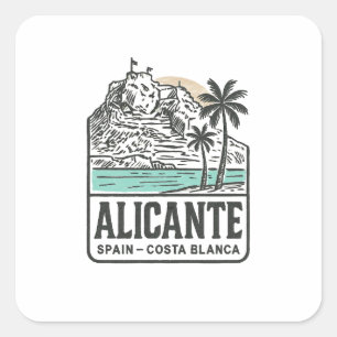 Alicante Sketch Santa Bárbara Castle Costa Blanca Square Sticker