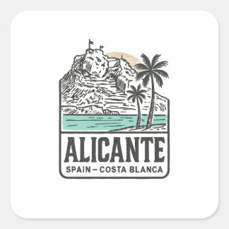 Alicante Sketch Santa Bárbara Castle Costa Blanca  Square Sticker