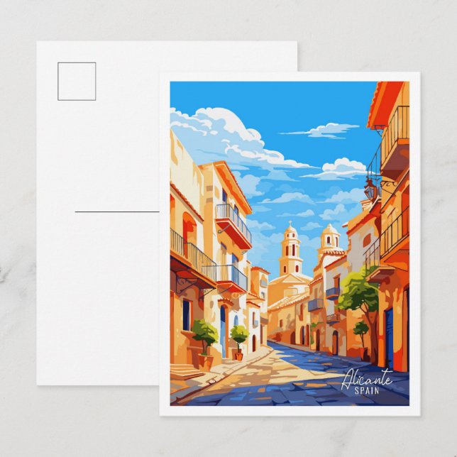 Alicante Spain Art Vintage Travel Illustration Postcard (Front/Back)