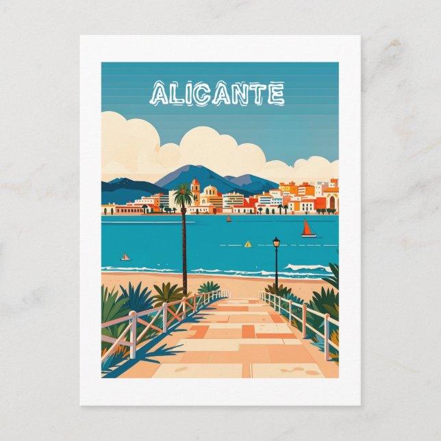 Alicante Spain Beach View Travel Postcard (Front)
