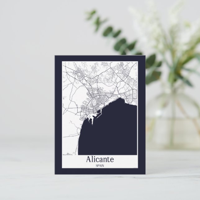 Alicante Spain City Map Postcard (Standing Front)