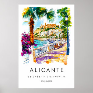 Alicante Watercolor Vintage Travel Poster Ski