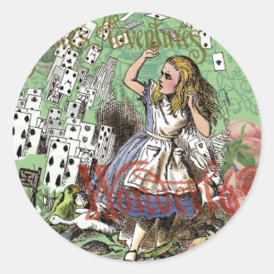 alice adventure cards wonderland hatter rabbit  classic round sticker