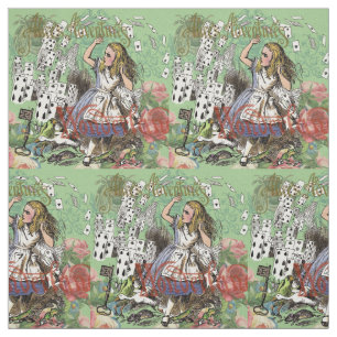 alice adventure cards wonderland hatter rabbit fabric