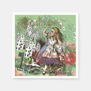 alice adventure cards wonderland hatter rabbit napkin