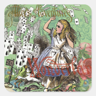 alice adventure cards wonderland hatter rabbit square sticker