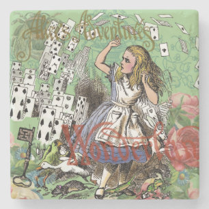 alice adventure cards wonderland hatter rabbit  stone coaster
