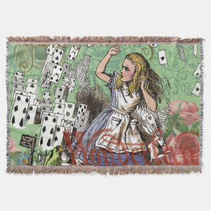 alice adventure cards wonderland hatter rabbit throw blanket