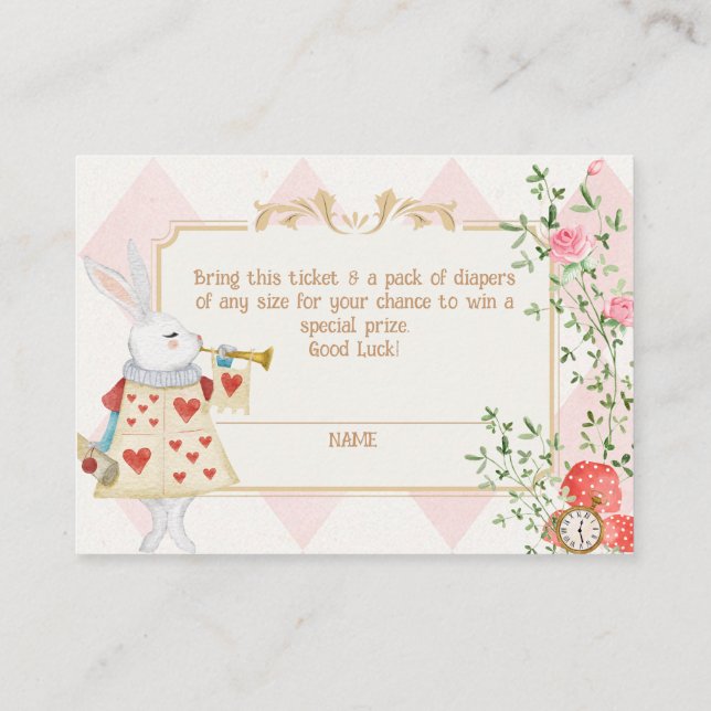 Alice Adventure in Woderland Baby Shower Diaper  Enclosure Card (Back)