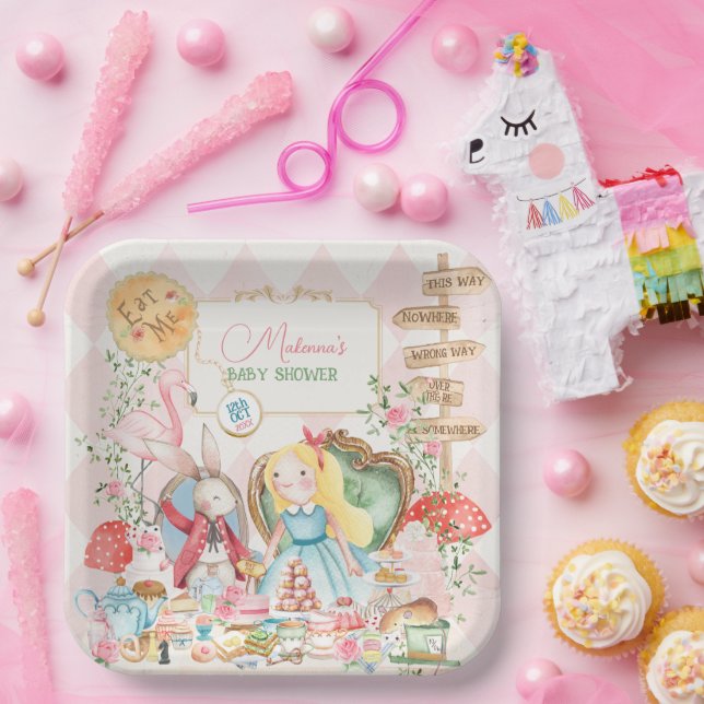 Alice Adventure in Woderland Baby Shower Tea Party Paper Plate (Party)