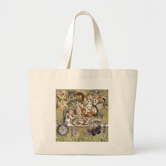 Alice Adventures Classic Wonderland Tea Party Large Tote Bag (Front)