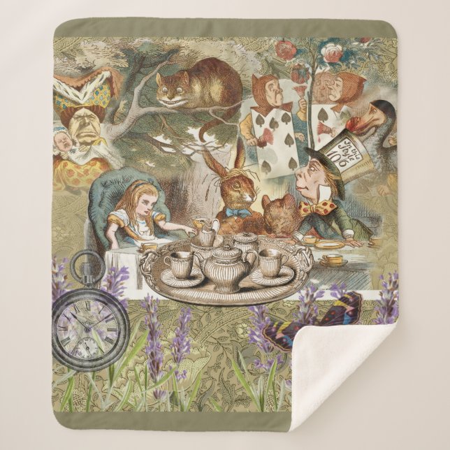 Alice Adventures Classic Wonderland Tea Party Sherpa Blanket (Front)