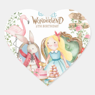 Alice Adventures in Woderland Birthday Tea Party Heart Sticker