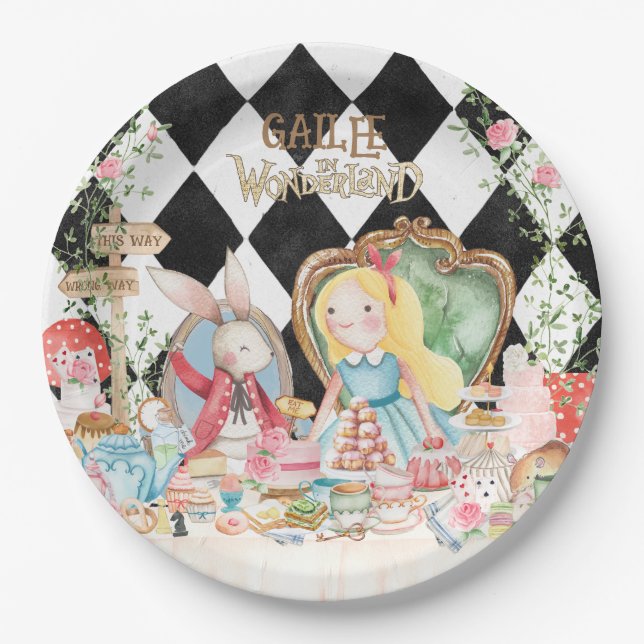 Alice Adventures in Woderland Birthday Tea Party Paper Plate (Front)