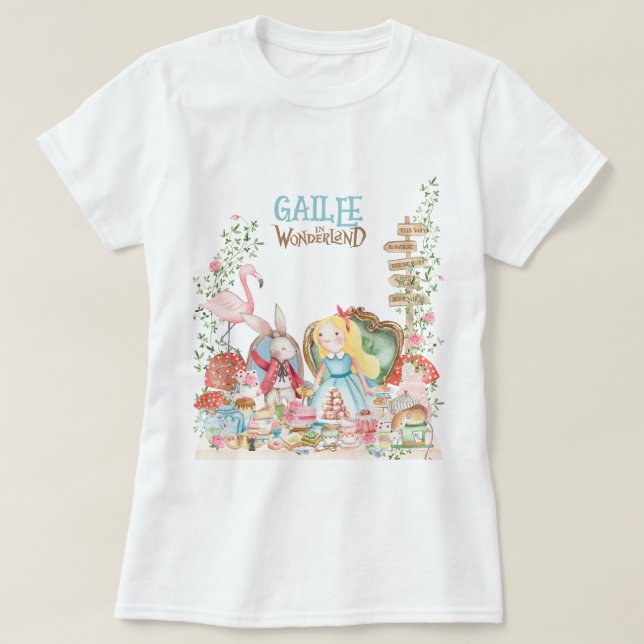 Alice Adventures in Woderland Birthday Tea Party T-Shirt (Design Front)