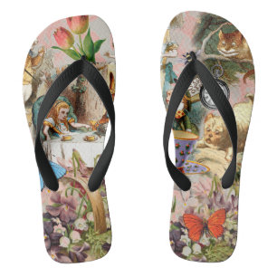 Alice Adventures in Wonderland Tea Party Art Flip Flops