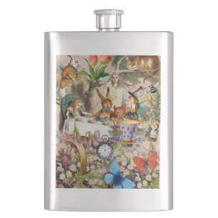 Alice Adventures in Wonderland Tea Party Art Hip Flask