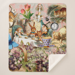 Alice Adventures in Wonderland Tea Party Art Sherpa Blanket
