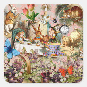 Alice Adventures in Wonderland Tea Party Art Square Sticker