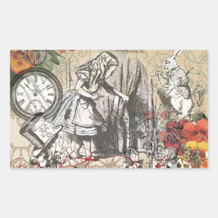 Alice Adventures Wonderland Curtain Classic Art Rectangular Sticker
