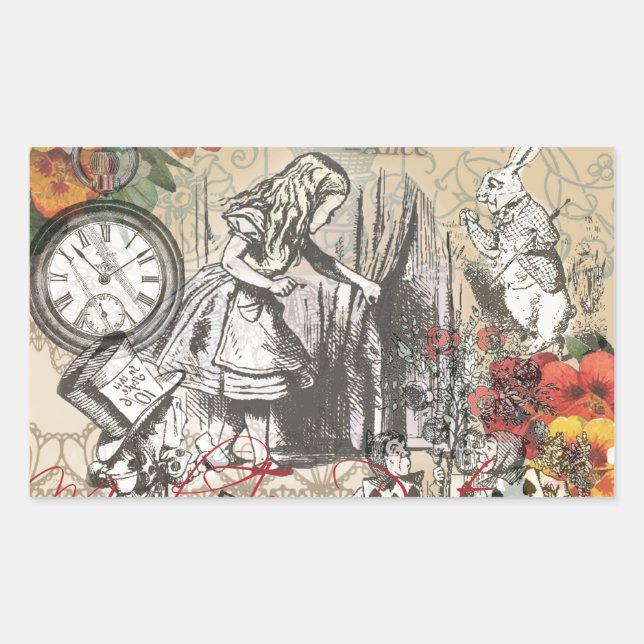 Alice Adventures Wonderland Curtain Classic Art Rectangular Sticker (Front)