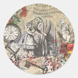 Alice Adventures Wonderland Curtain Classic Art Round Sticker