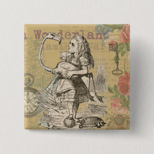 Alice Adventures Wonderland Flamingo Classic 15 Cm Square Badge