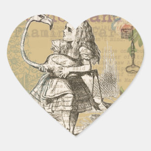 Alice Adventures Wonderland Flamingo Classic Heart Sticker