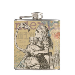 Alice Adventures Wonderland Flamingo Classic Hip Flask