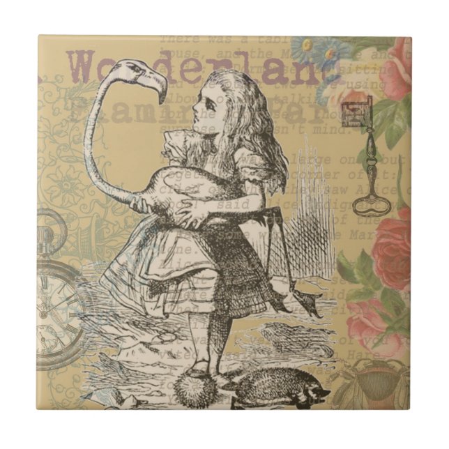 Alice Adventures Wonderland Flamingo Classic Tile (Front)