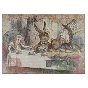 Alice Adventures Wonderland Mad Tea Party Art Cutting Board