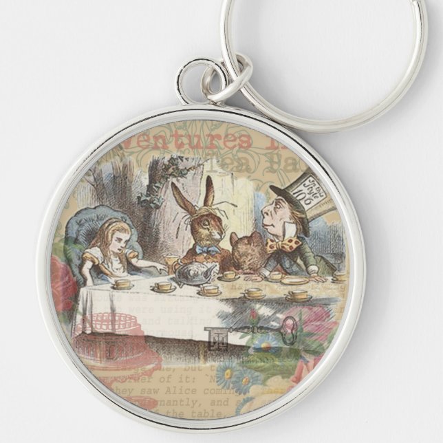Alice Adventures Wonderland Mad Tea Party Art Key Ring (Front)