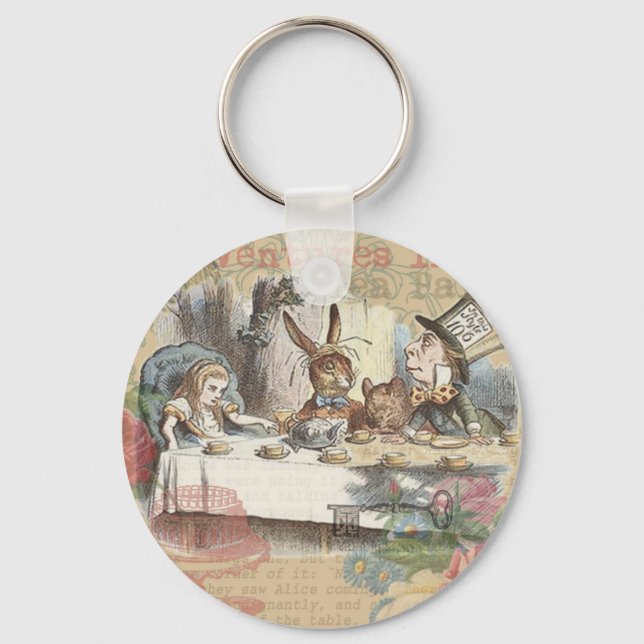 Alice Adventures Wonderland Mad Tea Party Art Key Ring (Front)