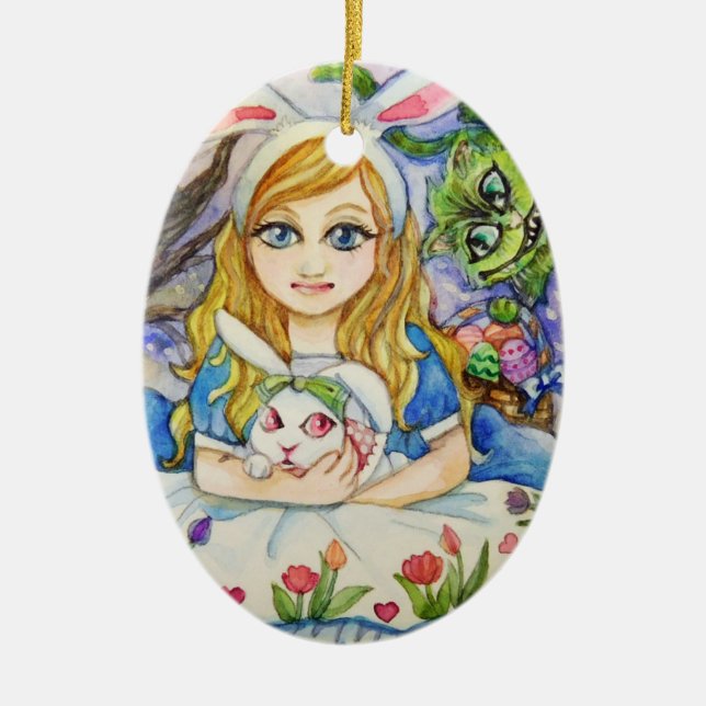 Alice and Bunny Ceramic Tree Decoration (Front)
