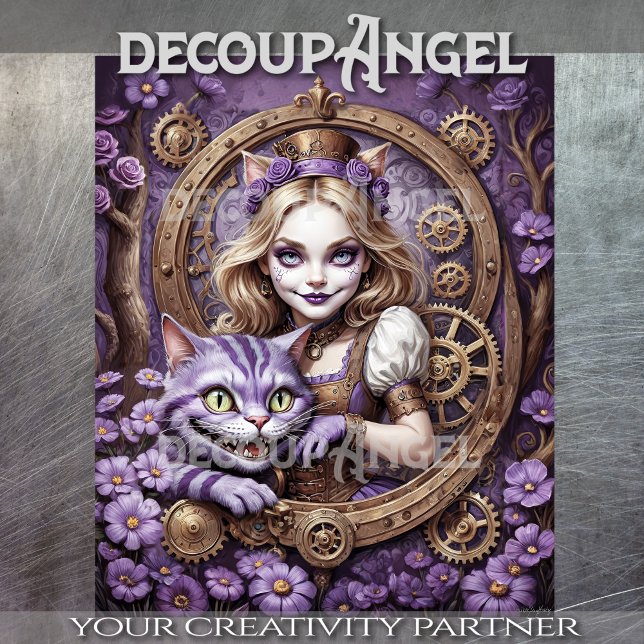 Alice and Cheshire Cat in Purple Steampunk Style  Tissue Paper (Creator Uploaded)