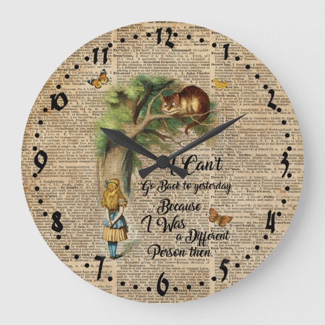 Alice and Cheshire Cat Quote Dictionary Art Large Clock (Front)