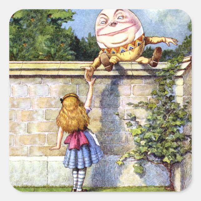 Alice and Humpty Dumpty in Wonderland Square Sticker (Front)
