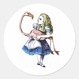 Alice and Pink Flamingo Classic Round Sticker