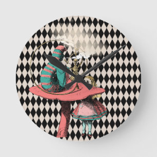 Alice and the Caterpillar Black White Blue Pink Round Clock