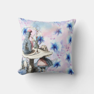 Alice and the Caterpillar Blue Floral Cushion
